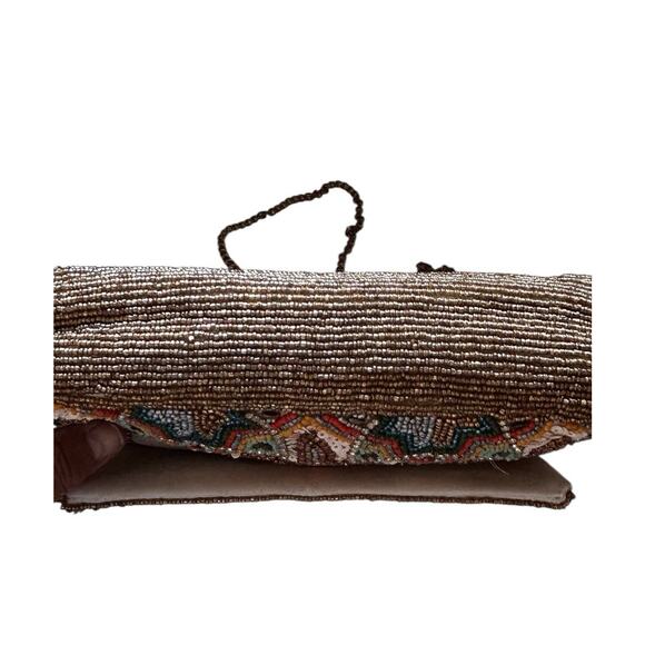 Antik Kraft Bohemian Southwest Beaded Fringe Clutch Handbag Purse With Chain - Picture 6 of 7